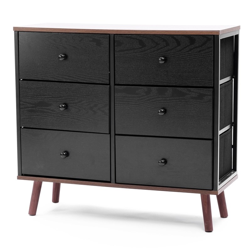 LuxenHome Black Manufactured Wood 6-Drawer Accent Chest