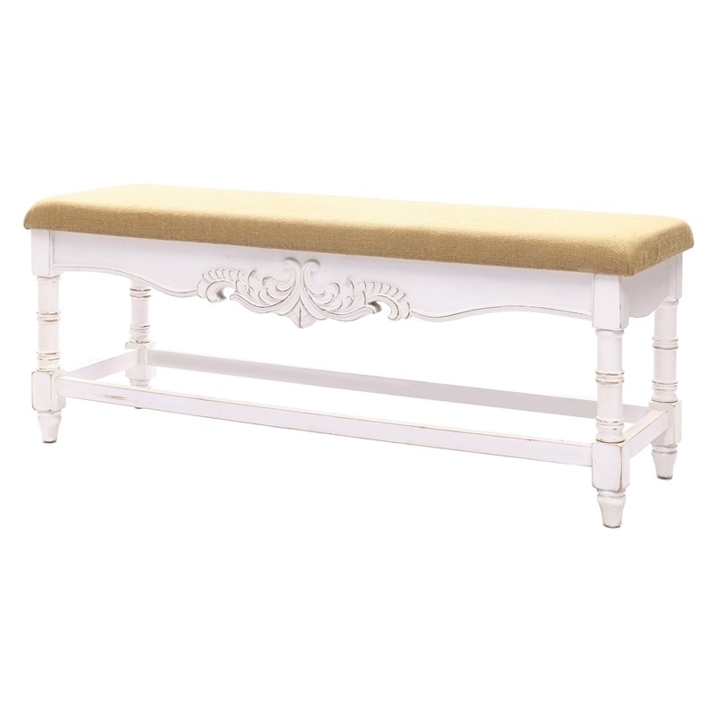 LuxenHome Upholstered Entry and Bedroom White Wood Bench