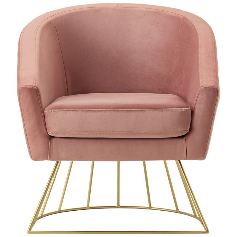 Posh Living Leo Tufted Velvet Barrel Back Accent Chair in Blush Pink/Gold