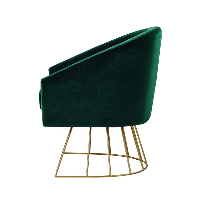 Posh Living Leo Tufted Velvet Barrel Back Accent Chair in Green/Gold
