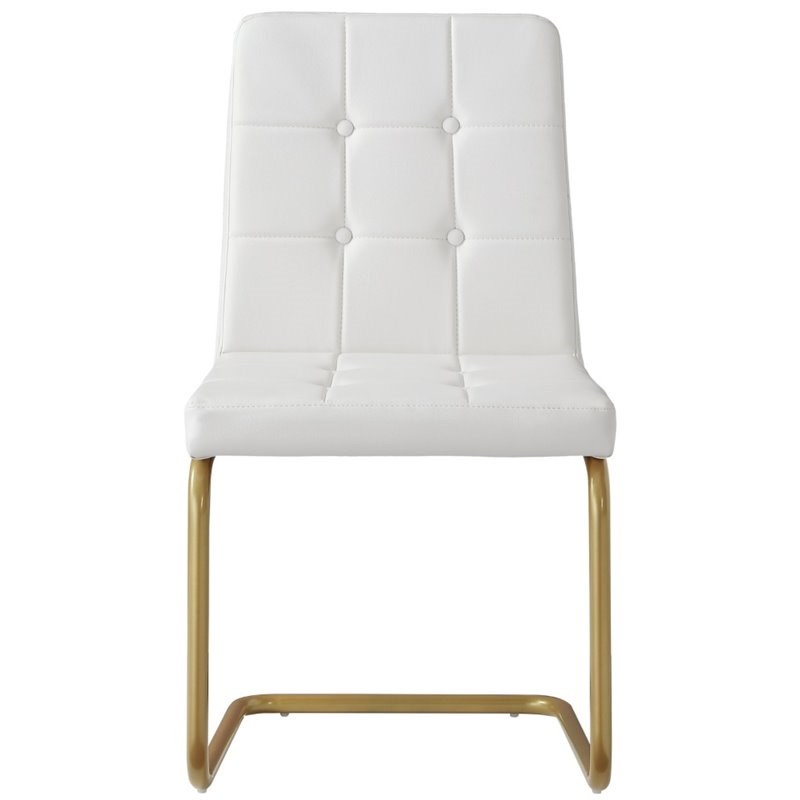 Posh Living Jonathan Tufted Leather Dining Chair in White/Gold (Set of