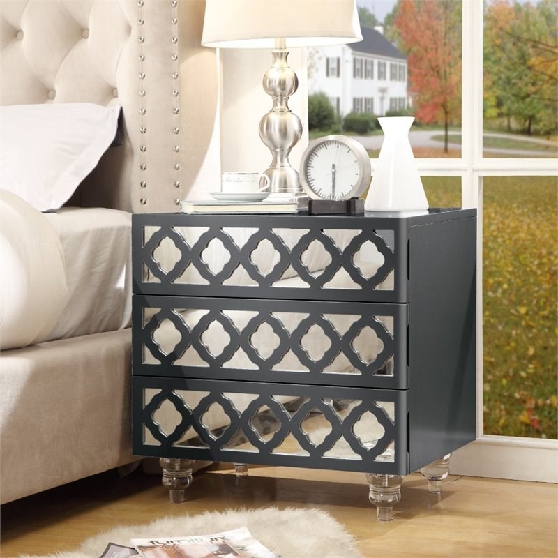 Posh Living Serenity 3-Drawer Mirrored Trellis Pattern Nightstand in ...