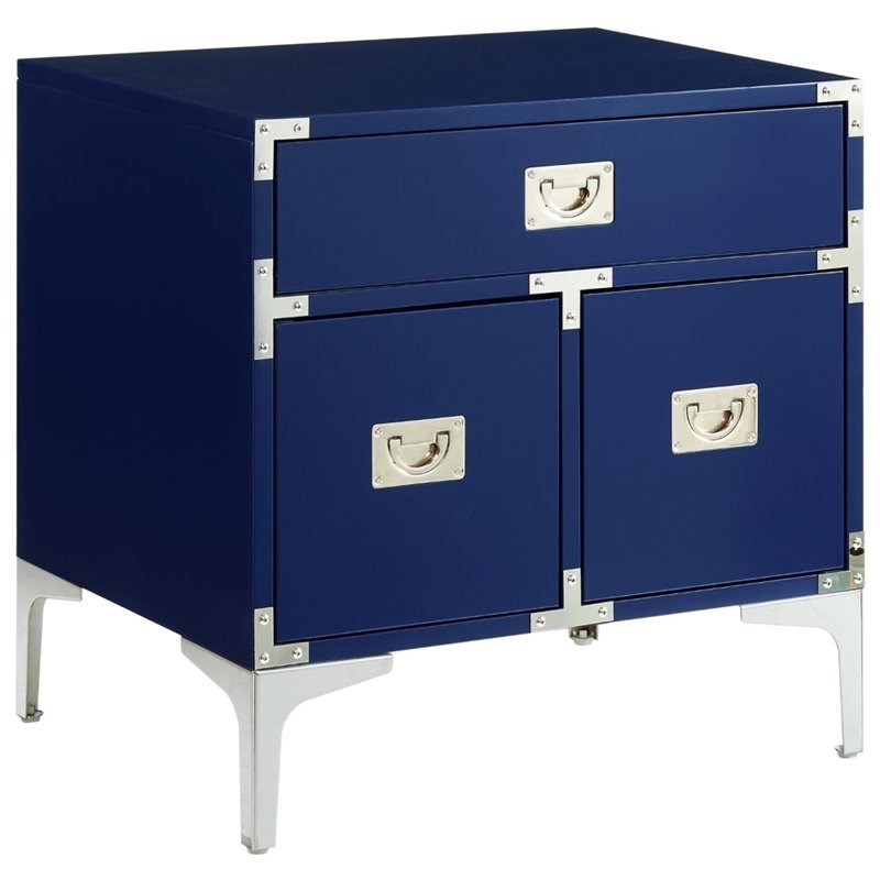 Posh Living Aubree 1 Drawer Nightstand With Corner Brackets In Navy Blue Chrome St20 09ny Cx