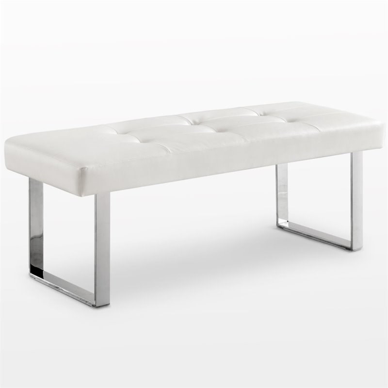 Posh Living Myles Faux Leather Bench with Stainless Steel Legs in White ...