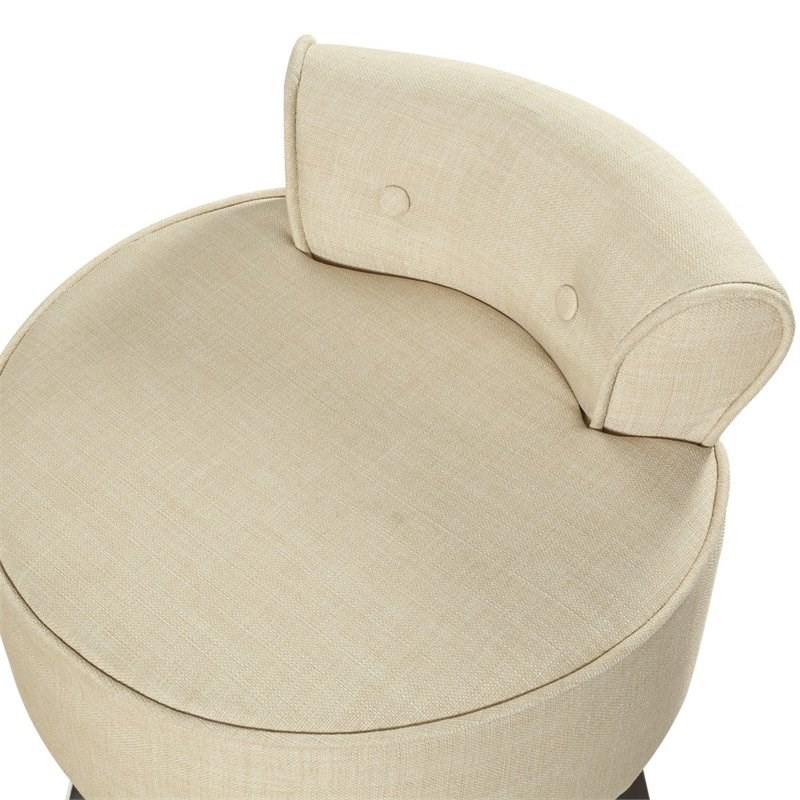 Posh Alena Tufted Linen Fabric Vanity Stool with Nailhead Trim in Beige