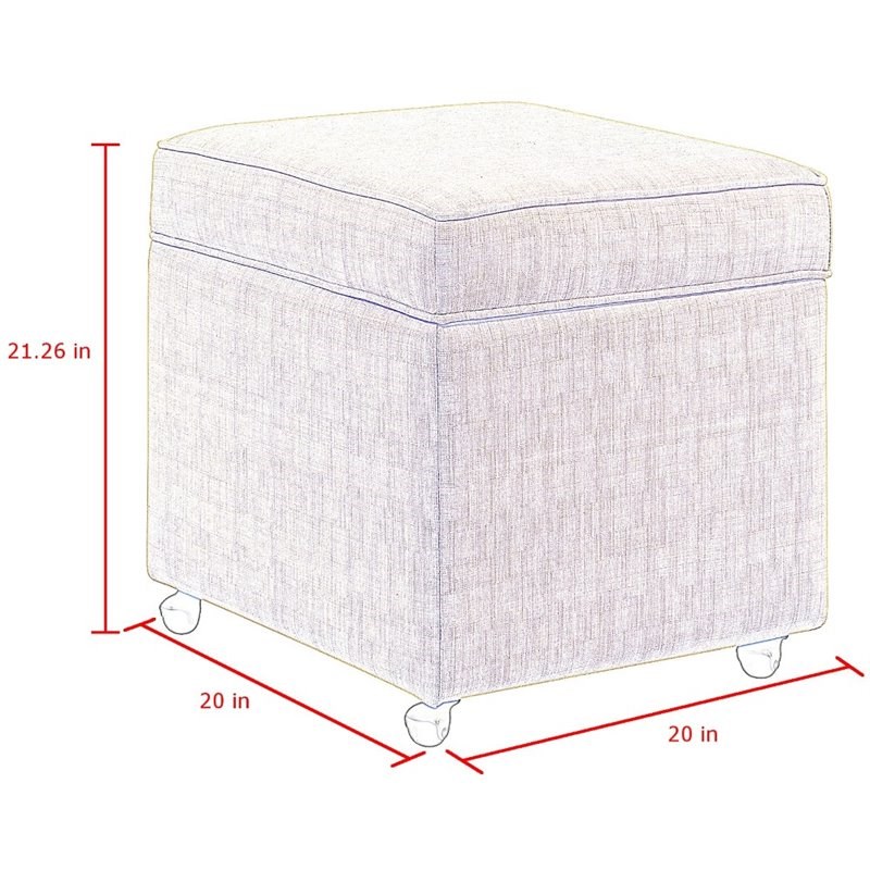 Posh Living Ruby Tufted Linen Fabric Cube Storage Ottoman with Casters in Black