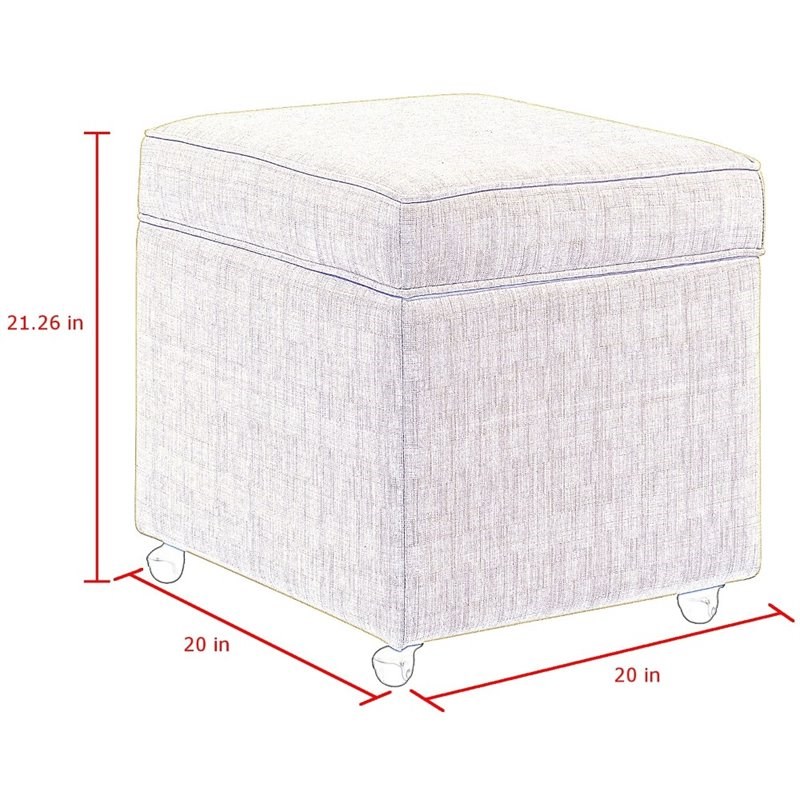 Posh Living Ruby Tufted Linen Fabric Cube Storage Ottoman with Casters in Blue