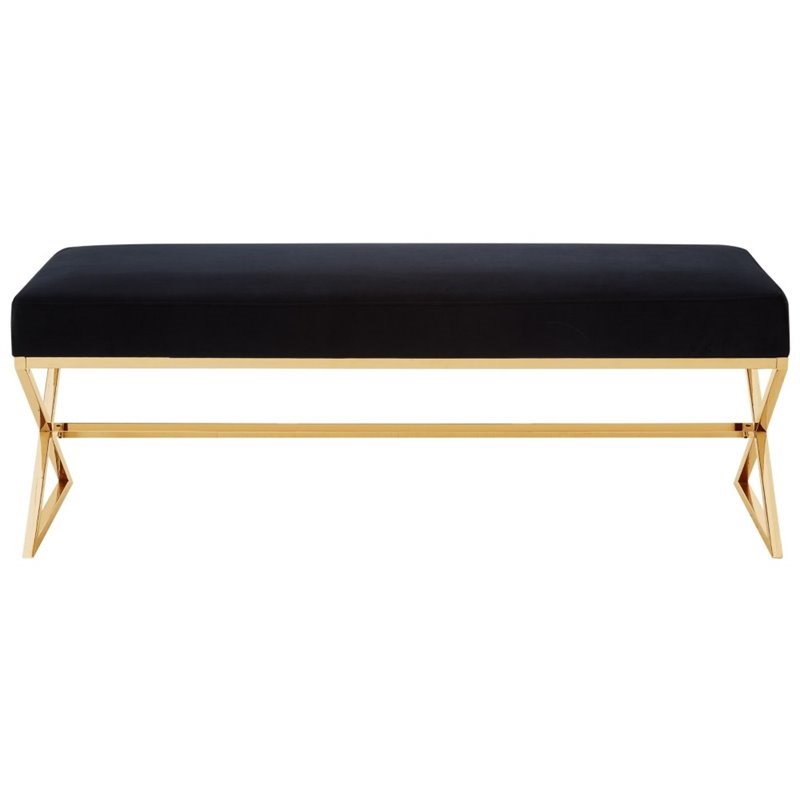 posh living colin velvet upholstered bench with stainless steel legs