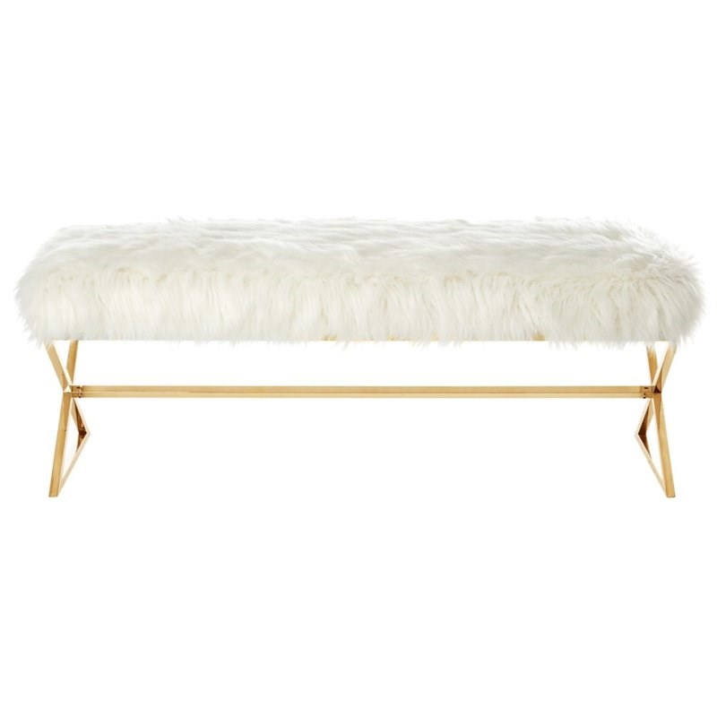 Posh Colin Fur Fabric Upholstered Bench with Stainless Steel Legs