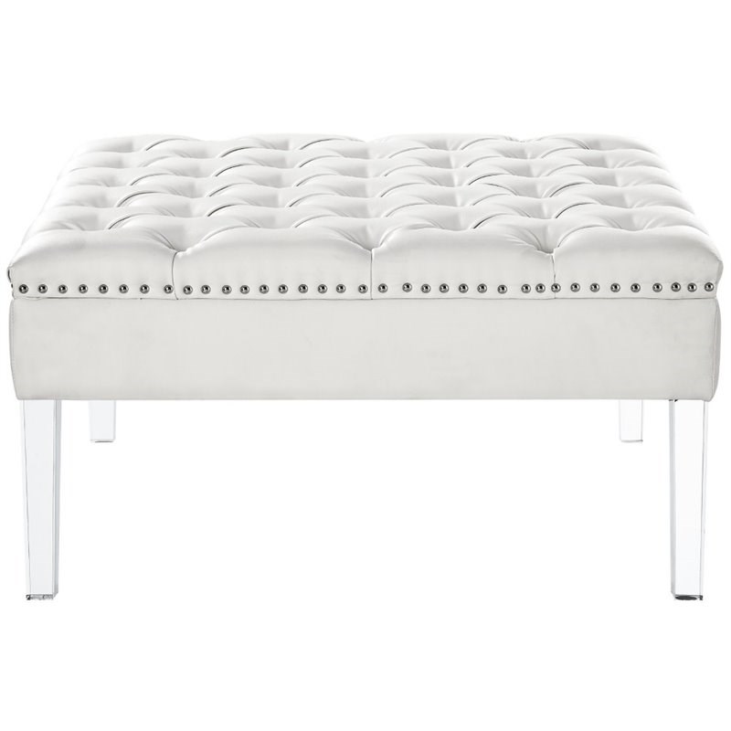 Posh Luke Tufted Faux Leather Oversized Ottoman with Acrylic Legs in