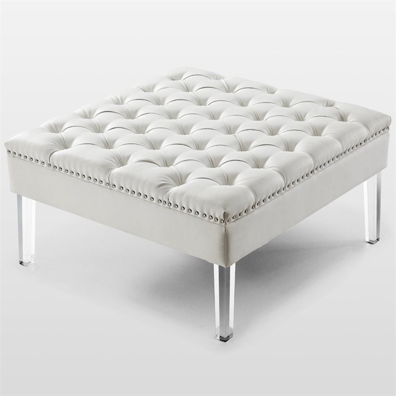 Posh Luke Tufted Faux Leather Oversized Ottoman with Acrylic Legs in