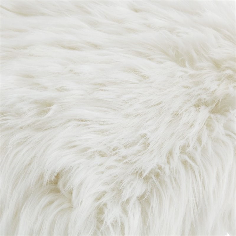 Posh Colin Faux Fur Fabric Ottoman with Stainless Steel X-Legs in White ...