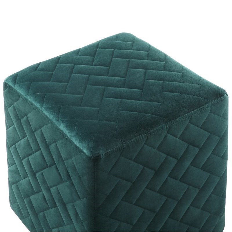 Posh Living Micah Modern Quilted Velvet Upholstered Cube Ottoman in Green