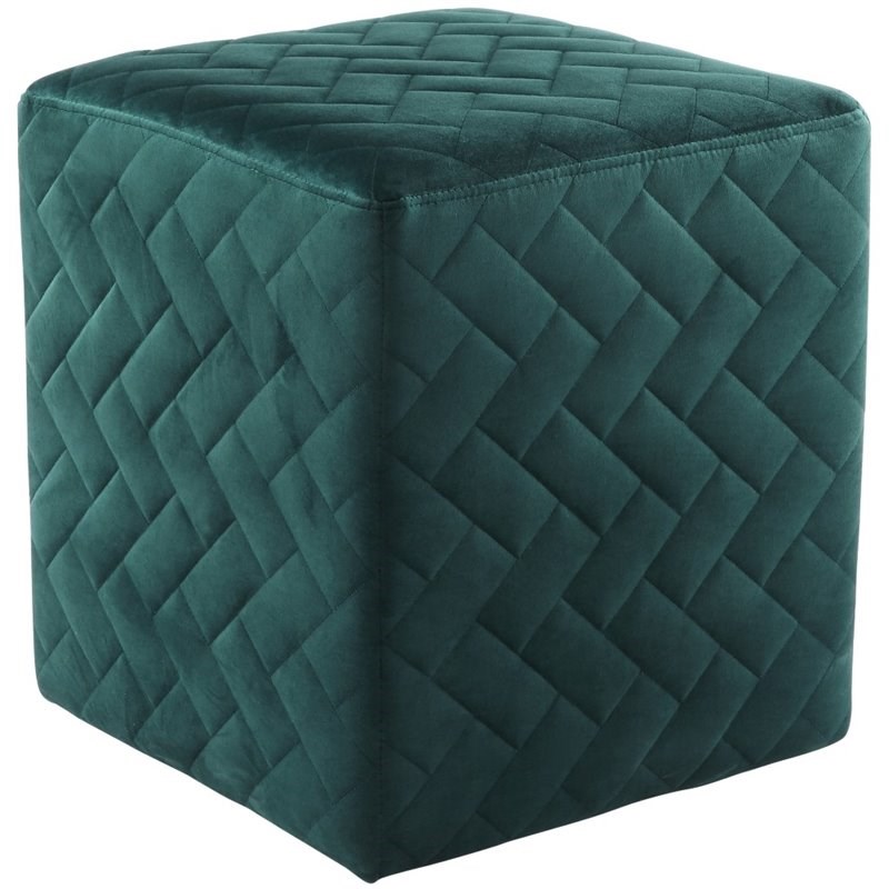 Posh Living Micah Modern Quilted Velvet Upholstered Cube Ottoman in Green