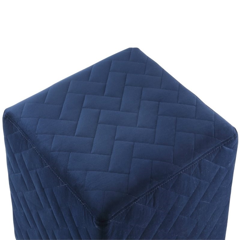 Posh Living Micah Modern Quilted Velvet Upholstered Cube Ottoman in Blue