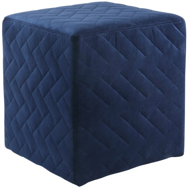 Posh Living Micah Modern Quilted Velvet Upholstered Cube Ottoman in Blue