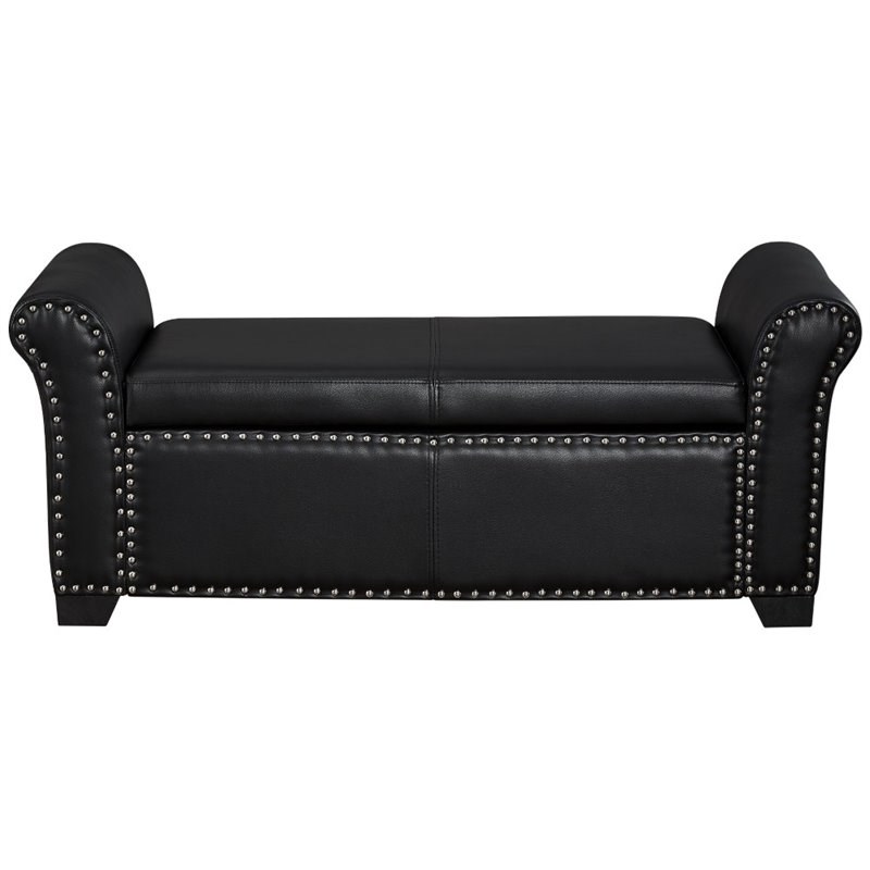 Posh Living Ashley Faux Leather Storage Bench With Nail Head Trim In