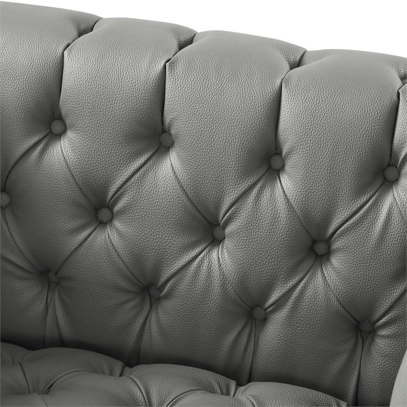 Posh Living Ryder Button Tufted Leather Chesterfield Accent Chair - Gray/Chrome