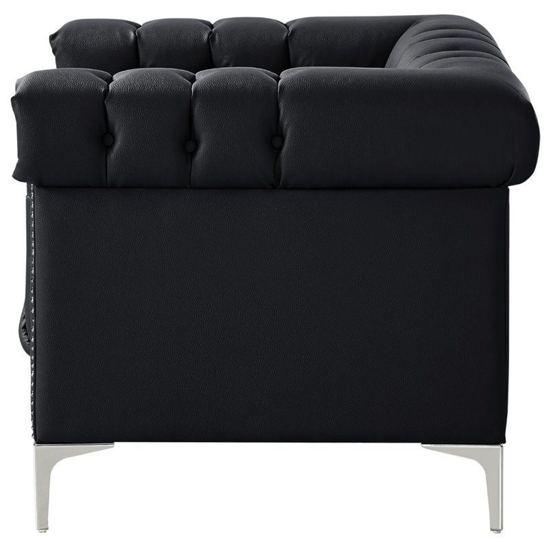 Posh Living Ryder Button Tufted Leather Chesterfield Accent Chair - Black/Chrome
