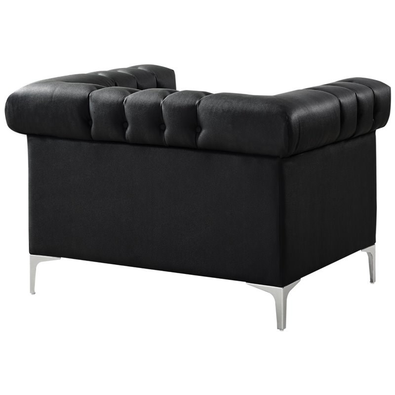 Posh Living Ryder Button Tufted Leather Chesterfield Accent Chair - Black/Chrome