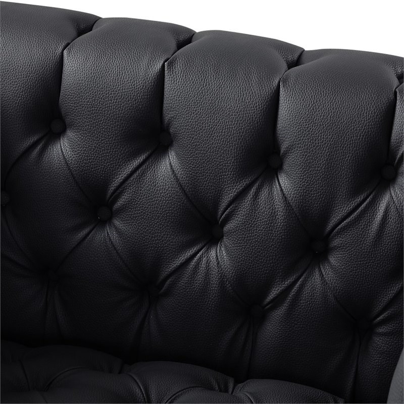 Posh Living Ryder Button Tufted Leather Chesterfield Accent Chair - Black/Chrome