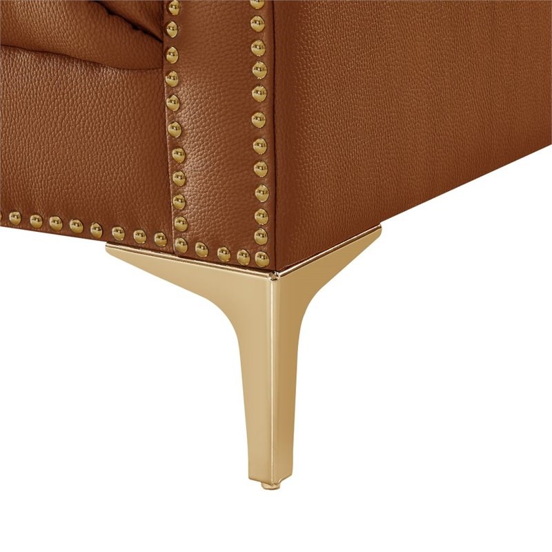 Posh Living Ryder Button Tufted Leather Chesterfield Accent Chair - Brown/Gold
