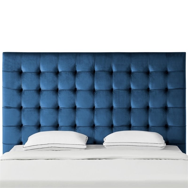 posh living blake button-tufted velvet king headboard in blue - hb24