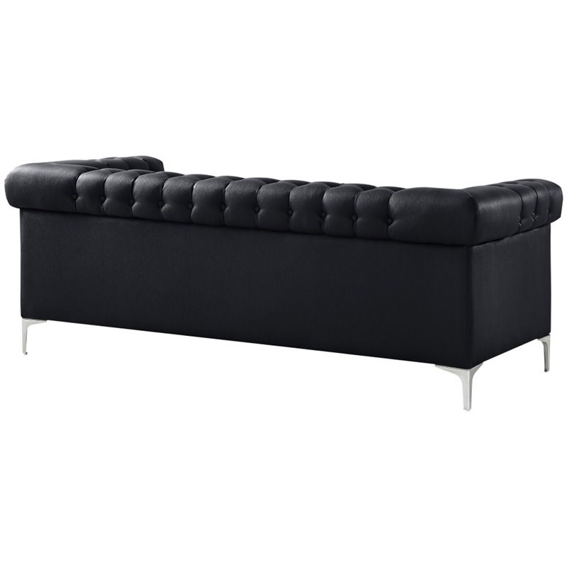 Posh Living Ryder Button Tufted Leather Chesterfield Sofa in Black/Chrome