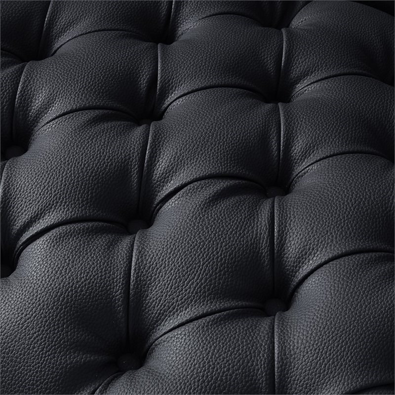 Posh Living Ryder Button Tufted Leather Chesterfield Sofa in Black/Chrome