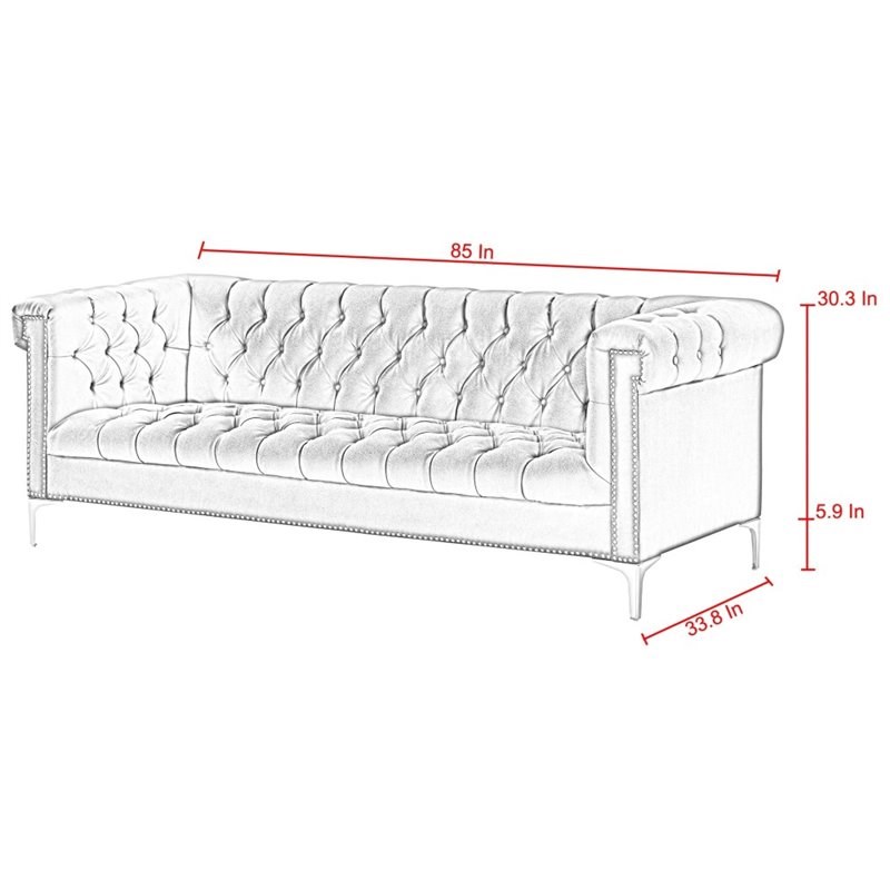 Posh Living Ryder Button Tufted Leather Chesterfield Sofa in Black/Chrome