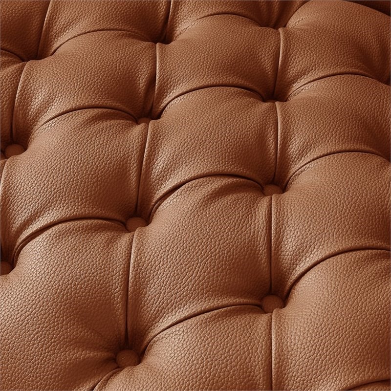 Posh Living Ryder Button Tufted Leather Chesterfield Sofa in Brown/Gold
