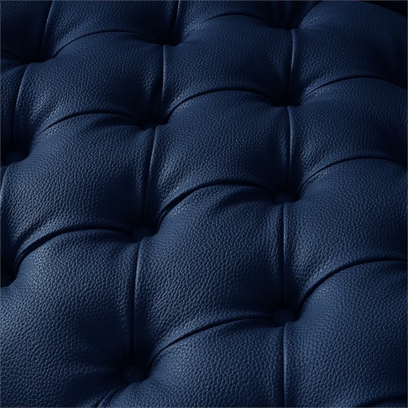 Posh Living Ryder Button Tufted Leather Chesterfield Sofa in Navy Blue/Gold