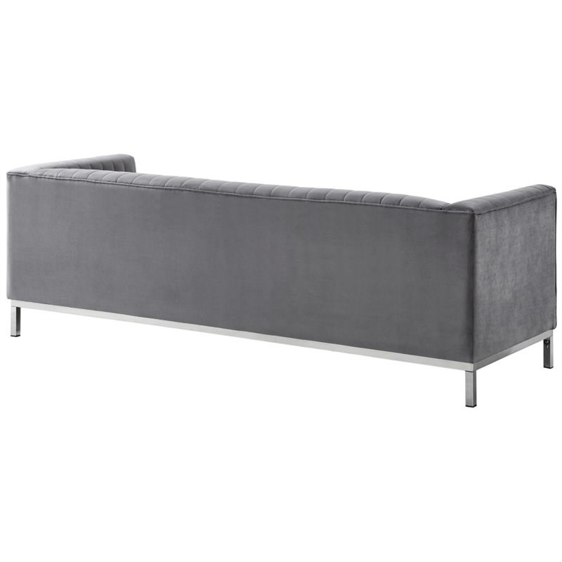 Posh Living Hayden Velvet Tuxedo Sofa with Y-Metal Base in Gray/Chrome