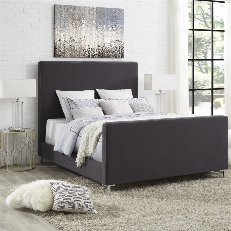 posh living alex linen fabric upholstered platform queen bed frame in