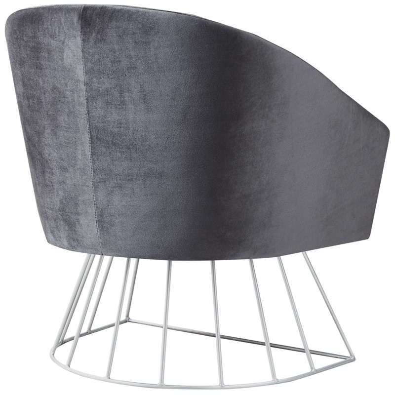 Posh Living Leo Tufted Velvet Barrel Back Accent Chair in Gray/Chrome