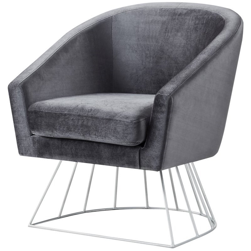 Posh Living Leo Tufted Velvet Barrel Back Accent Chair in Gray/Chrome