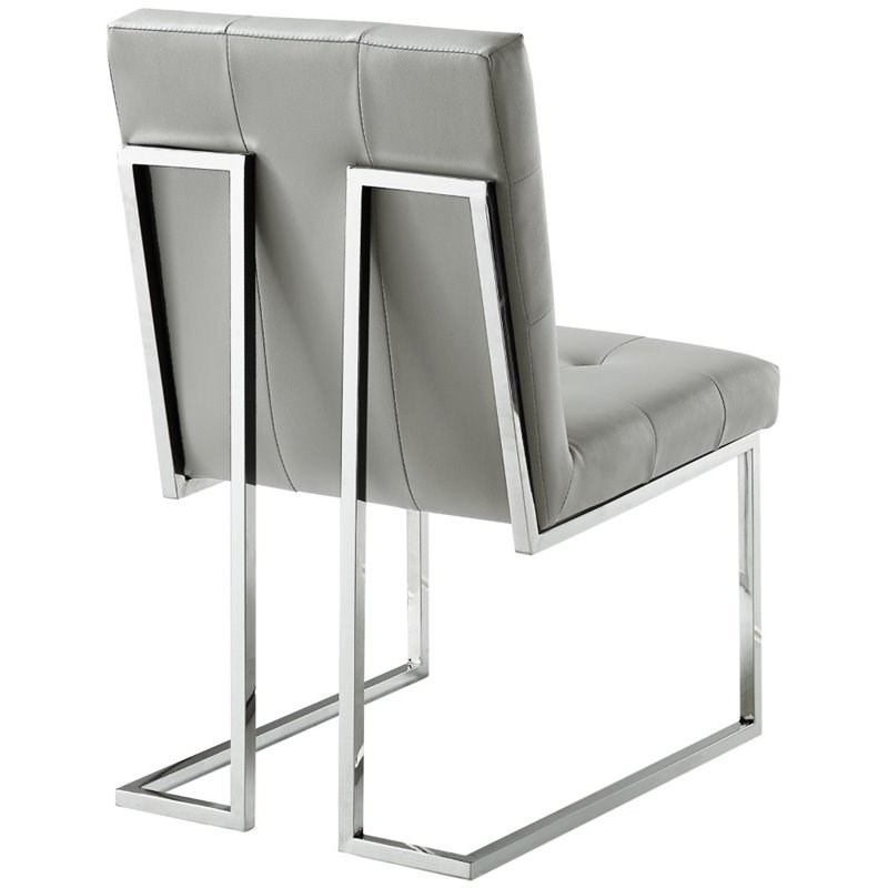 Posh Living Evan Faux Leather Dining Side Chair in Light Gray/Chrome (Set of 2)