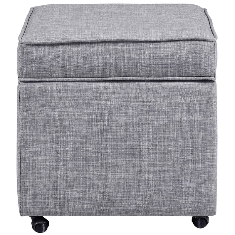 Posh Living Ruby Tufted Linen Fabric Cube Storage Ottoman with Casters in Gray