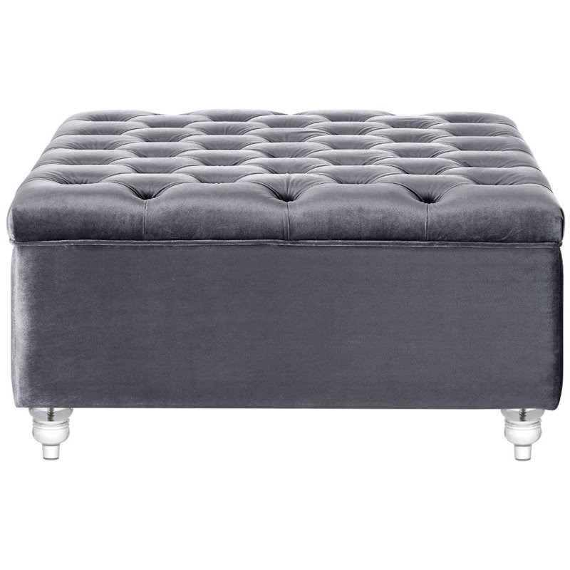 Posh Living Joshua Velvet Square Storage Ottoman with Lucite Legs in