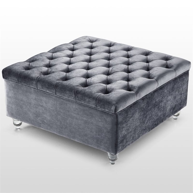 Posh Living Joshua Velvet Square Storage Ottoman with Lucite Legs in