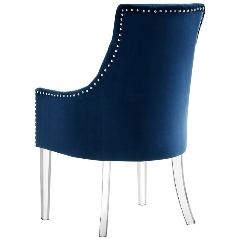 Posh Living Colton Velvet Dining Chair with Acrylic Legs Navy Blue