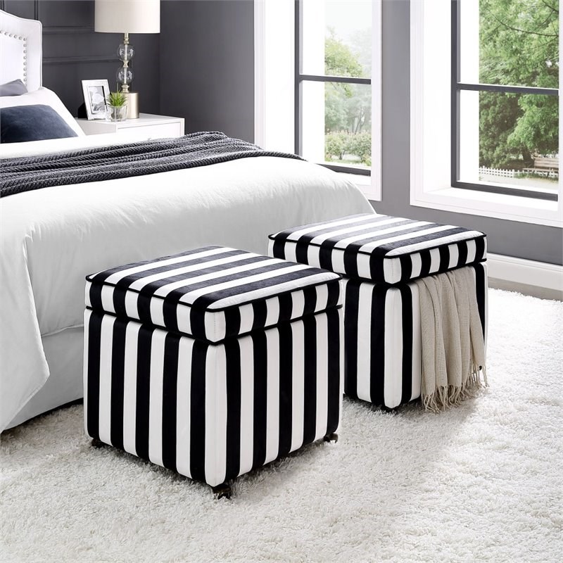 Posh Living Ruby Velvet Cube Storage Ottoman with Casters in Black/White