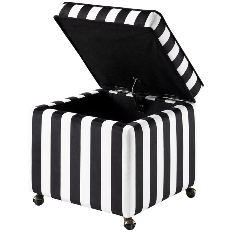 Posh Living Ruby Velvet Cube Storage Ottoman with Casters in Black/White