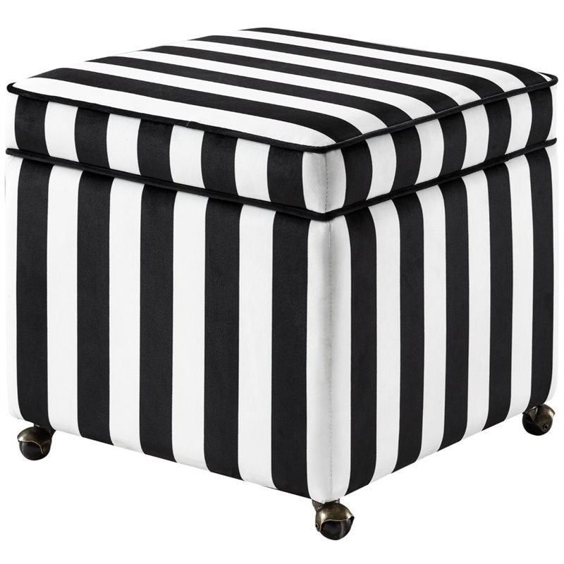 Posh Living Ruby Velvet Cube Storage Ottoman with Casters in Black/White