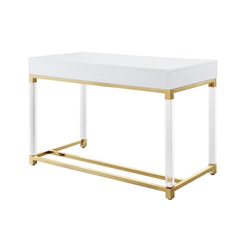 Posh Briar 2Drawer Metal Writing Desk with Acrylic Legs in White/Gold