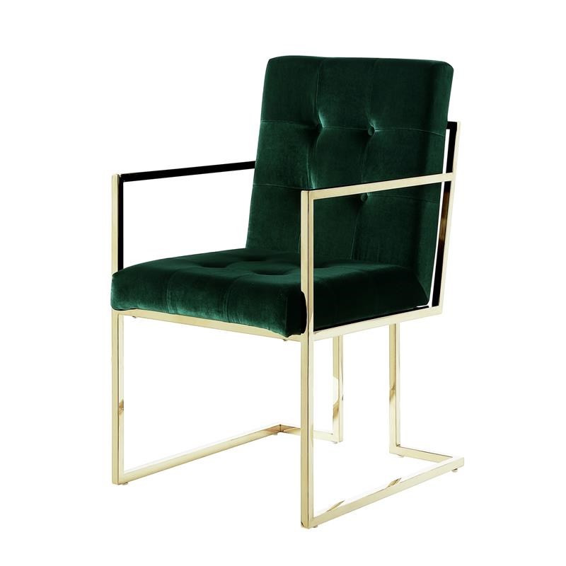 Posh Living Evan Button Tufted Velvet Dining Chair Hunter Green/Gold