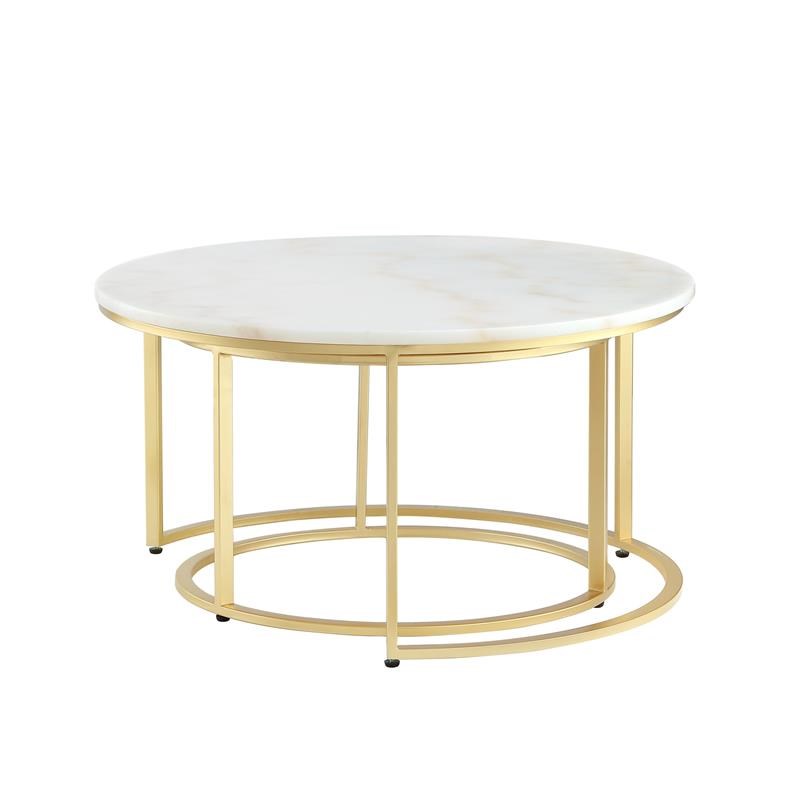 Posh Living Kero Round Marble Top Nesting Coffee Table in Gold Homesquare