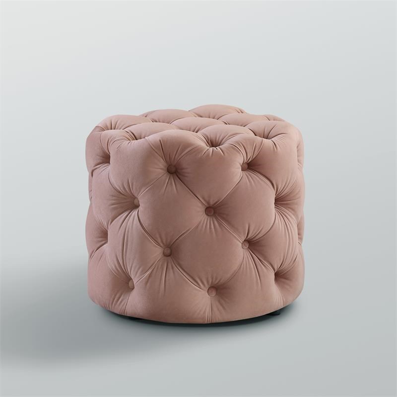 Posh Living Michalina Modern Velvet Round Ottoman in Blush Pink