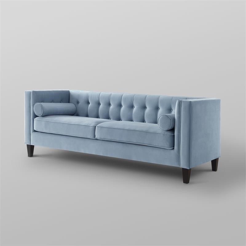 posh living phoenix button tufted velvet sofa in slate blue sa10102grcx
