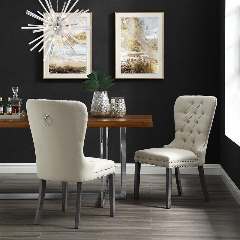 Posh Arthur Linen Fabric Dining Chair with Nailhead Trim Cream/White ...